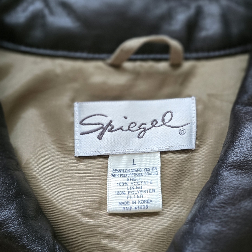 Vintage Spiegel Beige Quilted Jacket with Dark Faux Leather Trim - Picture 6 of 6